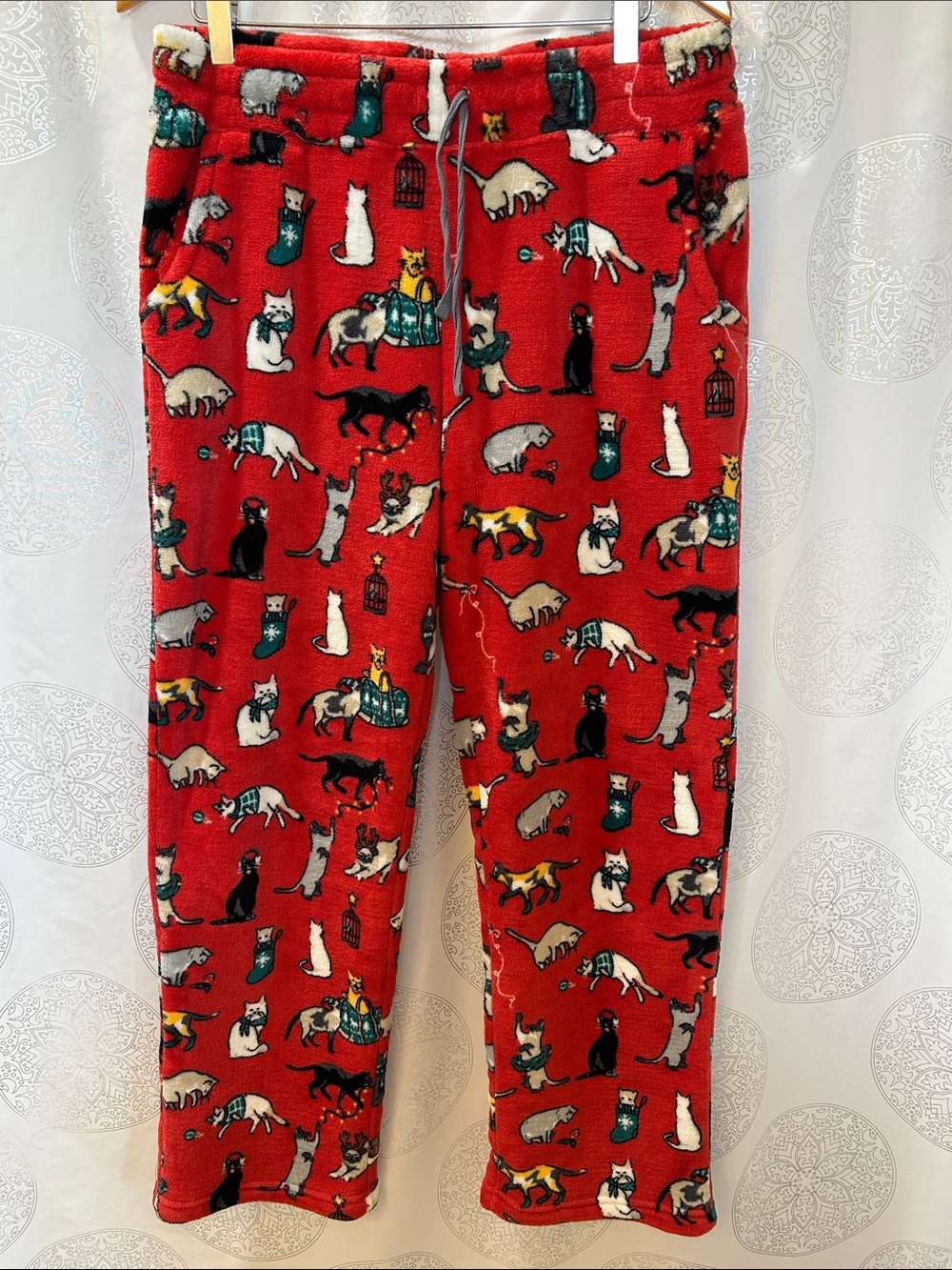 Vera Bradley Holiday Cat Fleece Pants Red Women Medium M